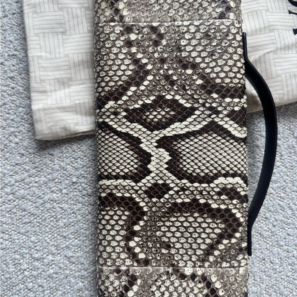 Bottega Veneta Brown & Cream Python-Print Leather Clutch with Top Handle - Picture 2 of 6